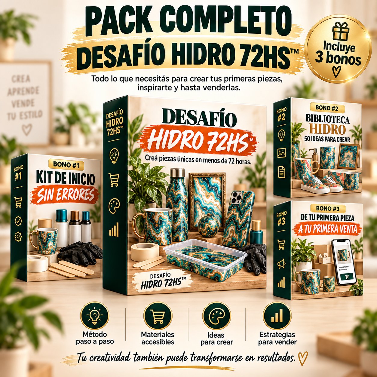 Pack completo Desafío Hidro 72hs con los 3 bonos incluidos