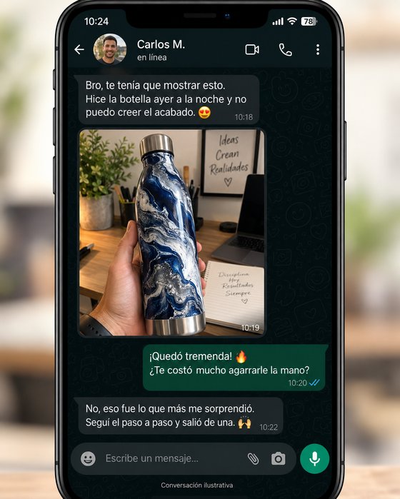 Captura de WhatsApp — Carlos mostrando la botella que transformó